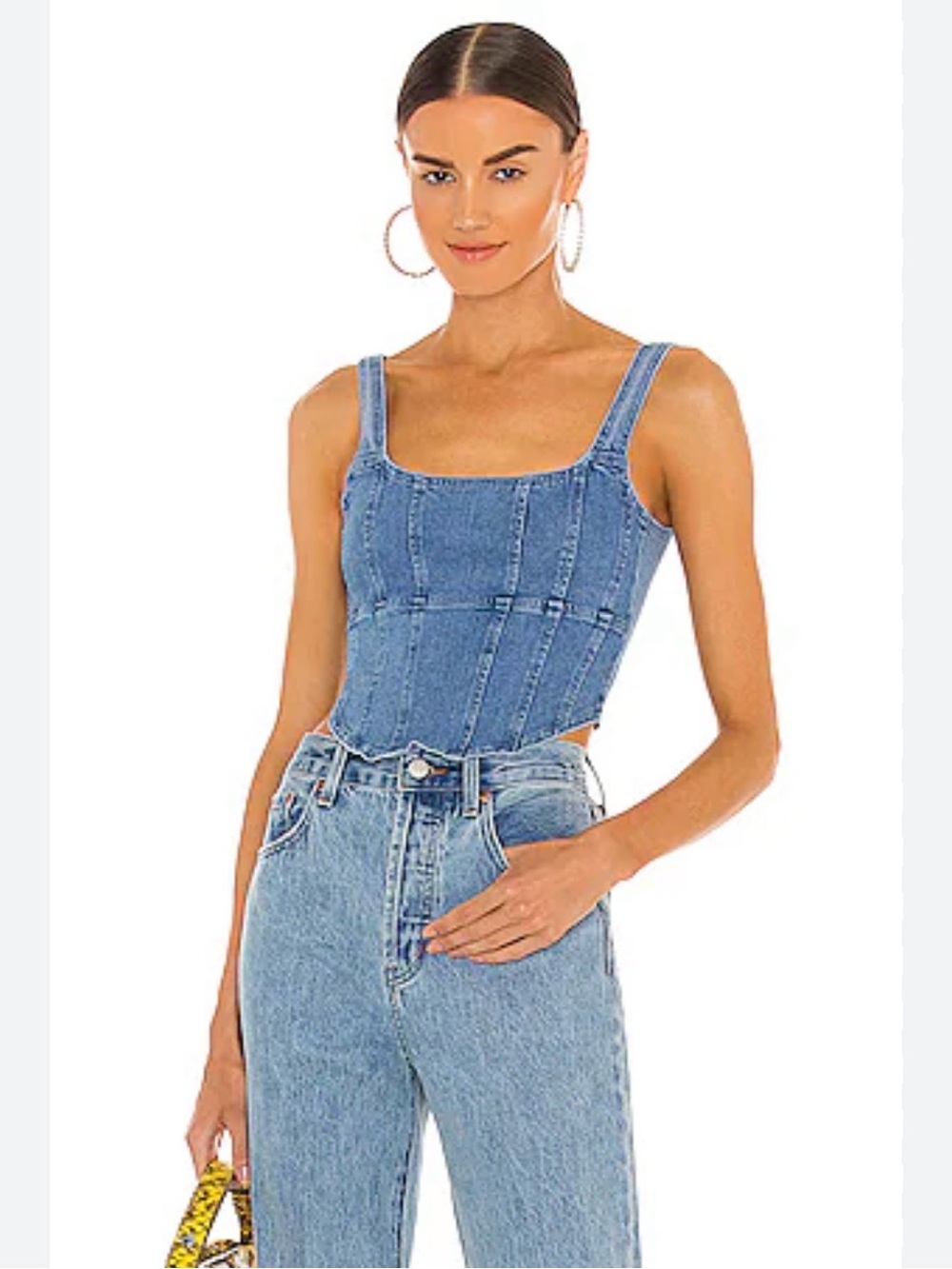 Women's Denim Corset Tank Top - Light Blue